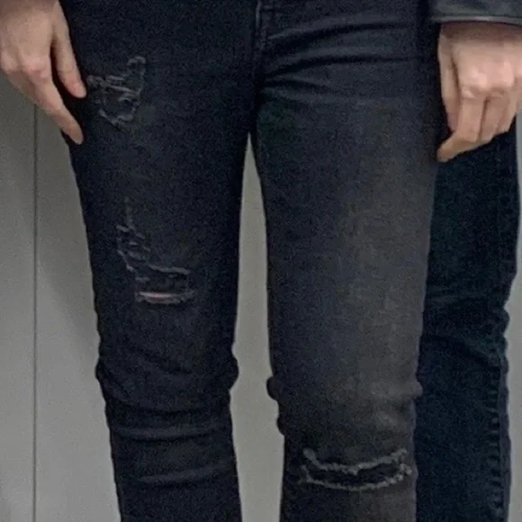 Forever 21 Black Super High Waisted Distressed Skinny Split Hem Denim Jeans - Picture 8 of 8